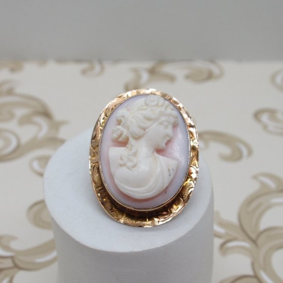 Antique 10k Carved Coral Cameo Brooch - Picture 2 of 8